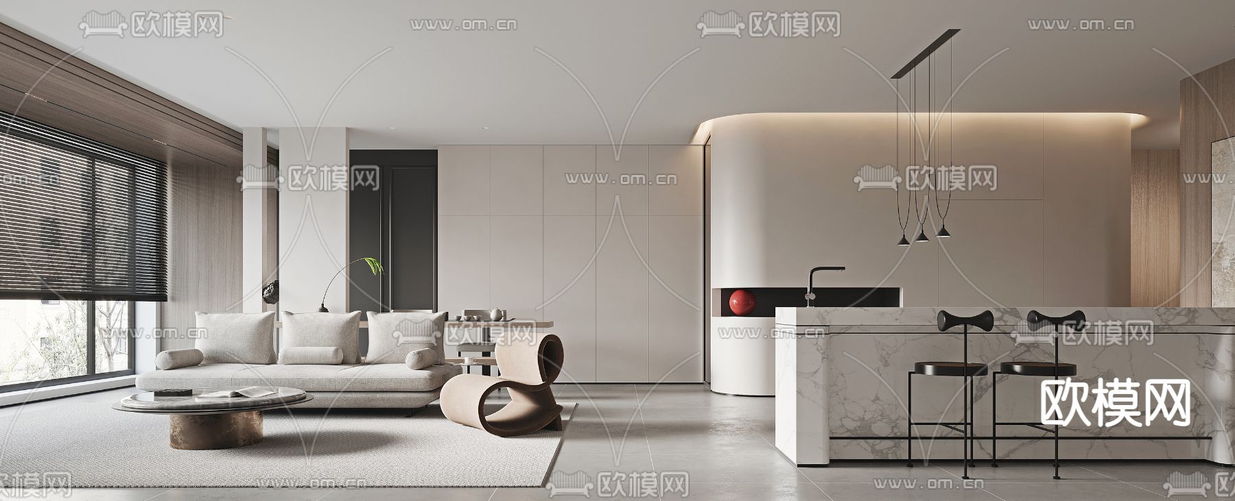 现代客厅餐厅3d模型