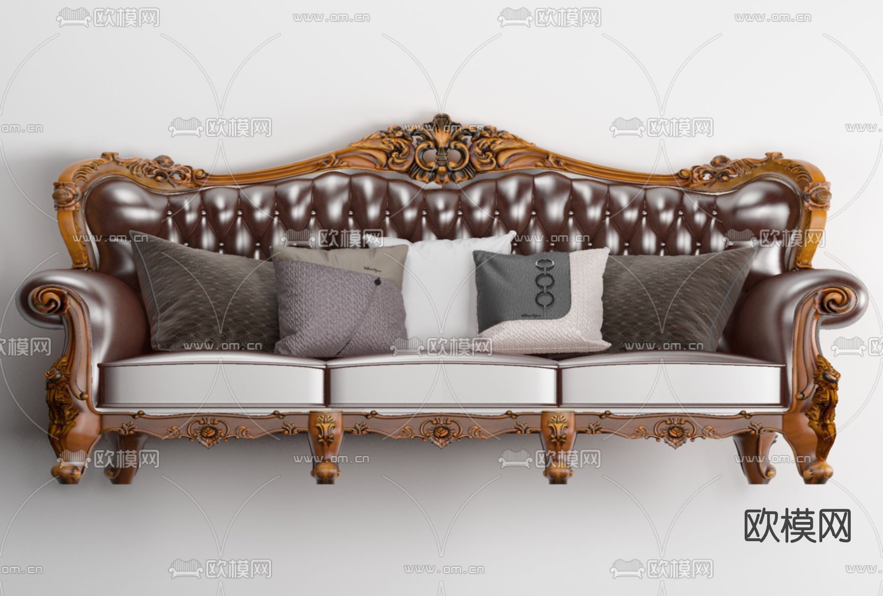 美式皮革多人沙发 三人沙发免费3d模型下载