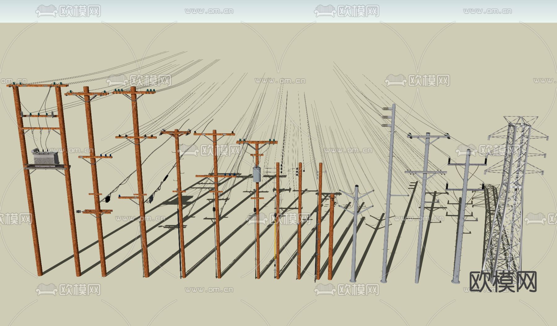 现代高压电线杆su模型下载