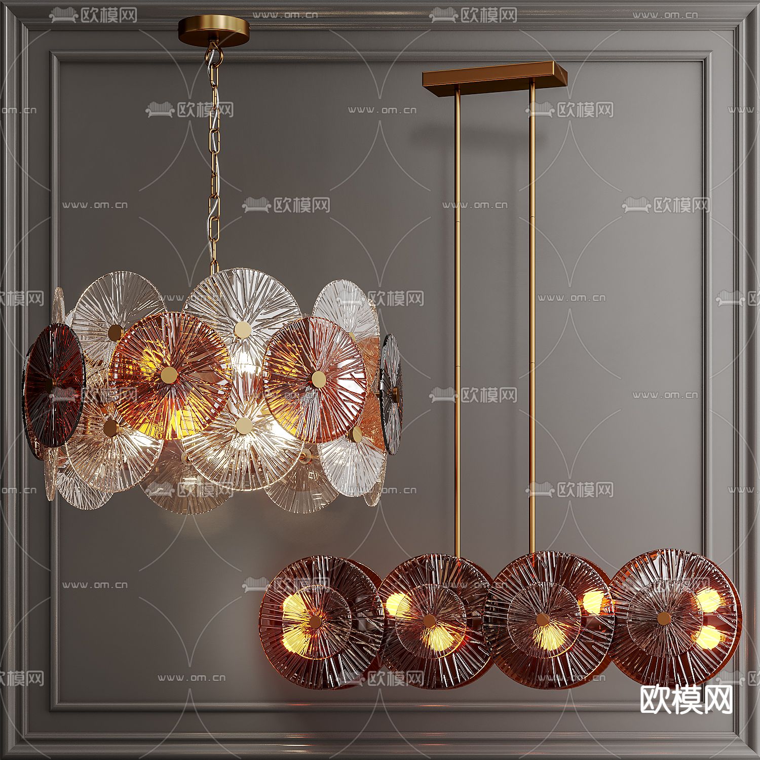 现代水晶圆片吊灯3d模型下载