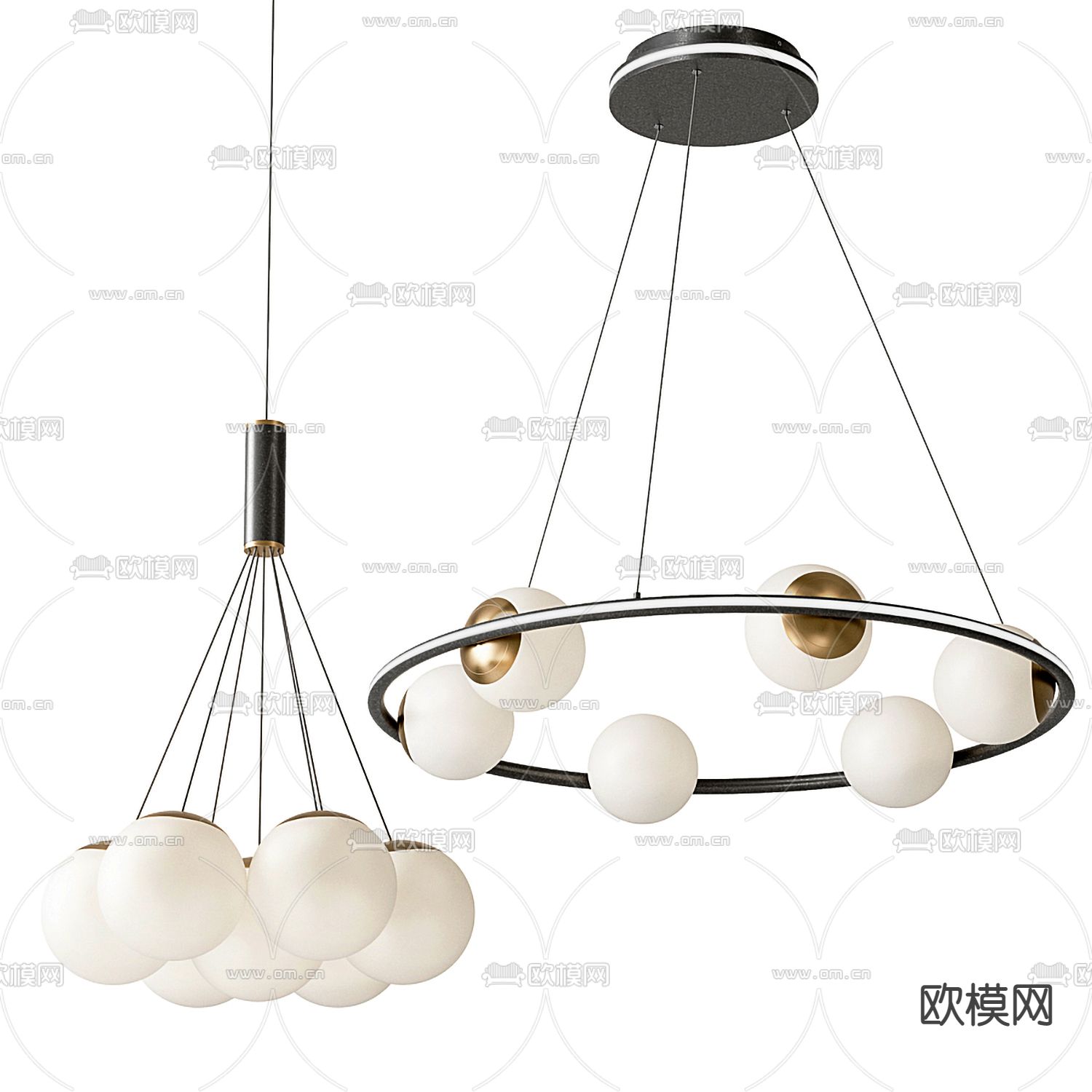 现代圆环亚克力球吊灯3d模型