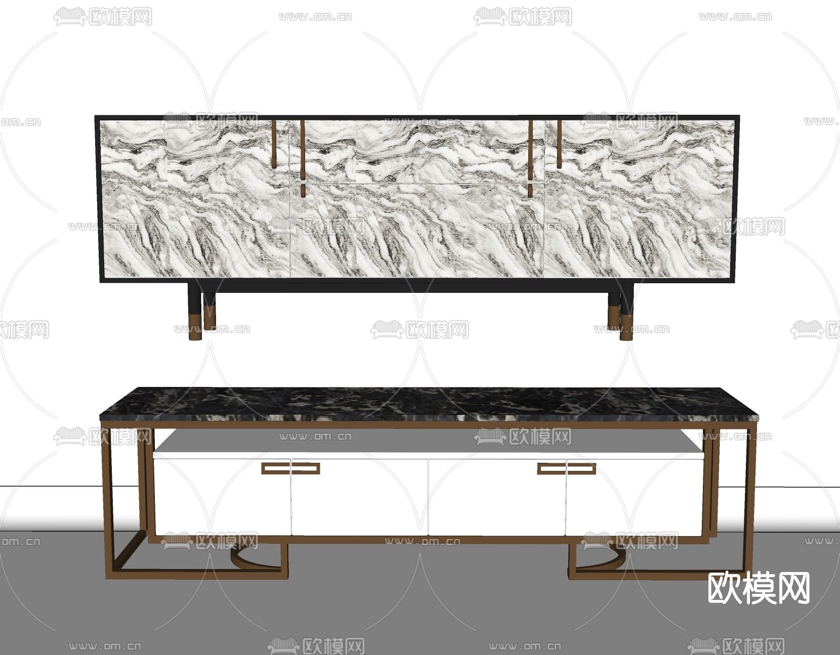 新中式电视柜su模型下载（渲染图2）