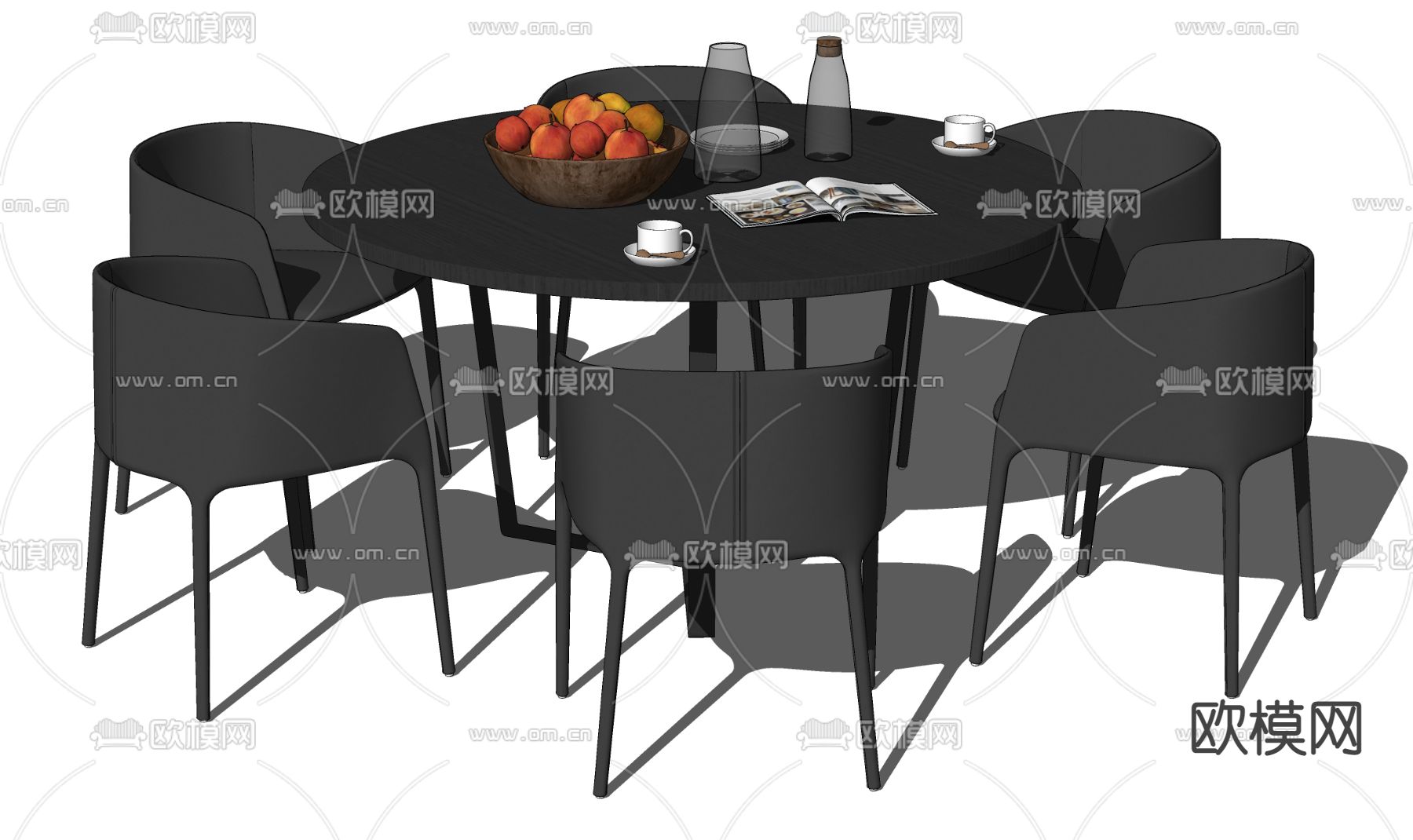 现代圆形餐桌椅su模型下载
