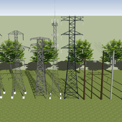  现代高压电线杆su模型 