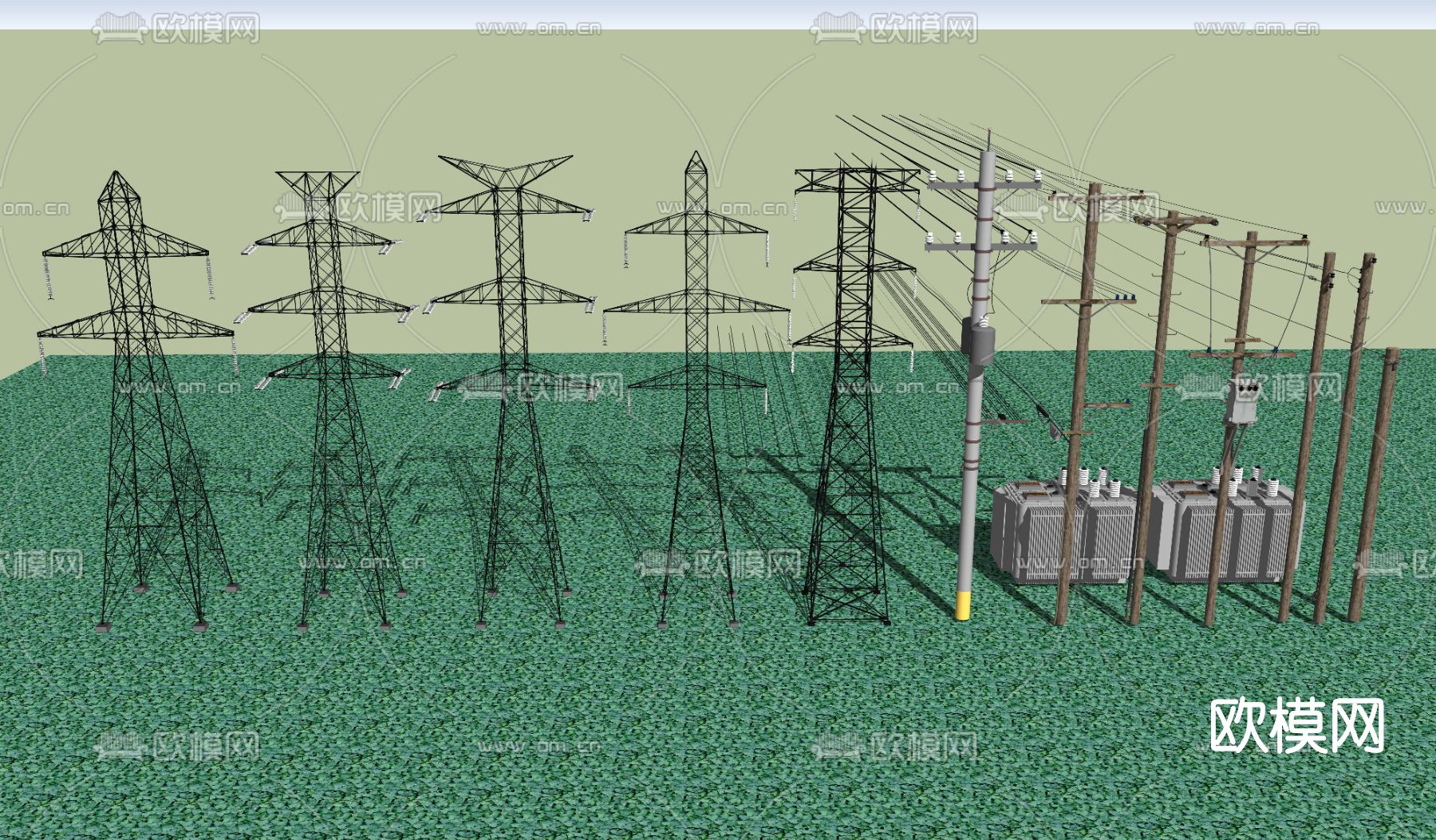 现代高压电线杆su模型下载