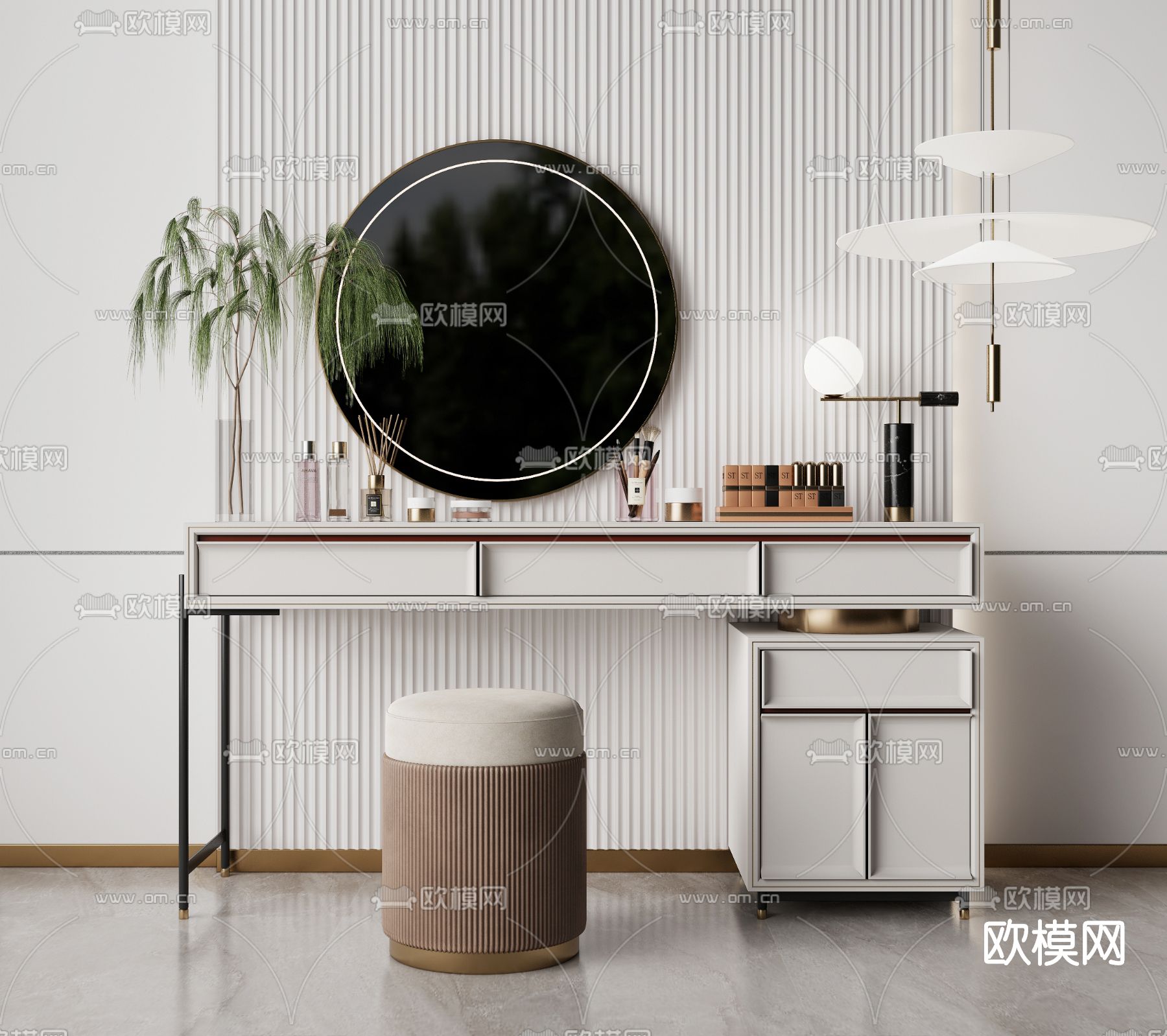 现代梳妆台su模型下载（渲染图1）