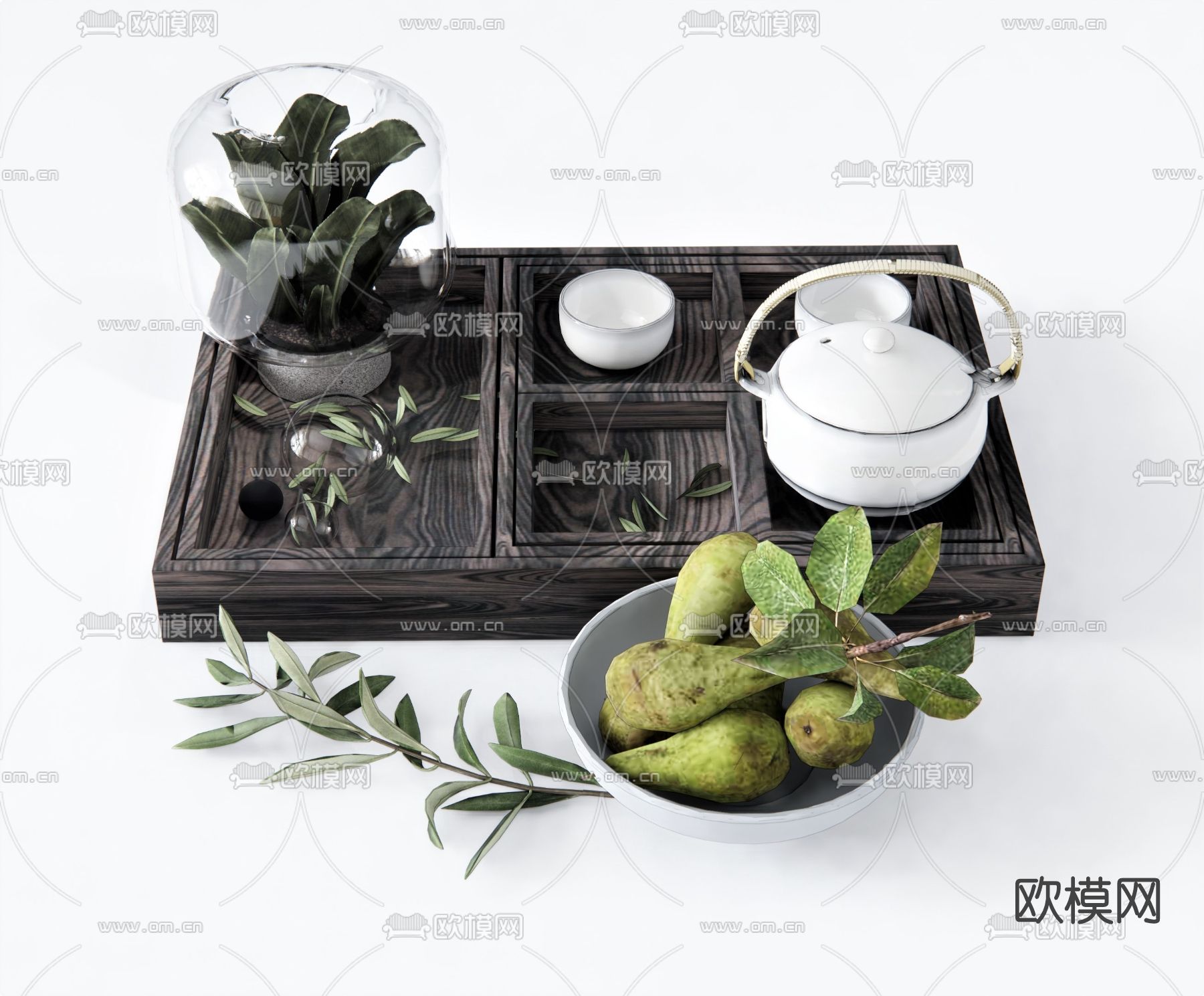 现代茶具茶托su模型
