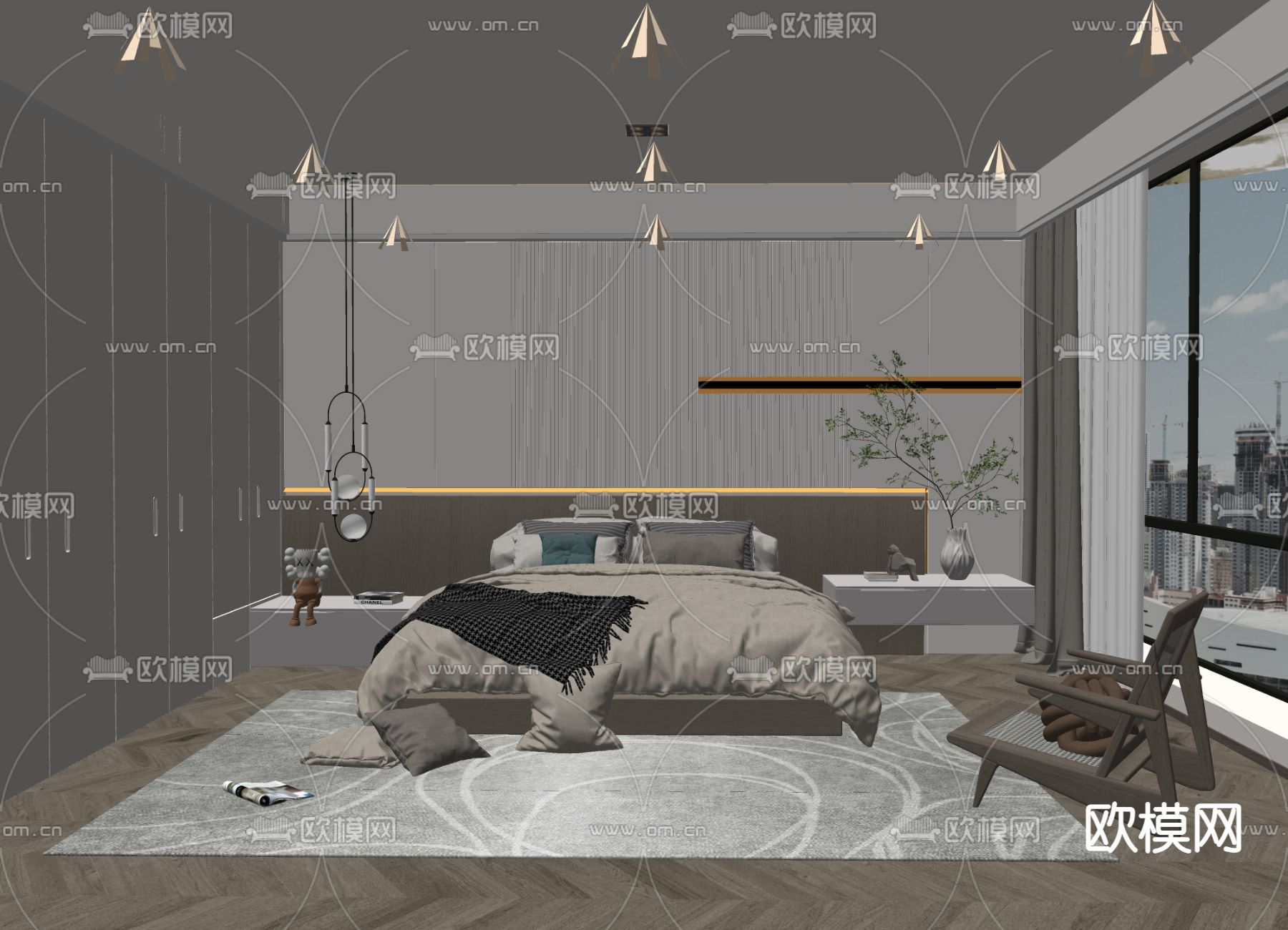 现代卧室su模型