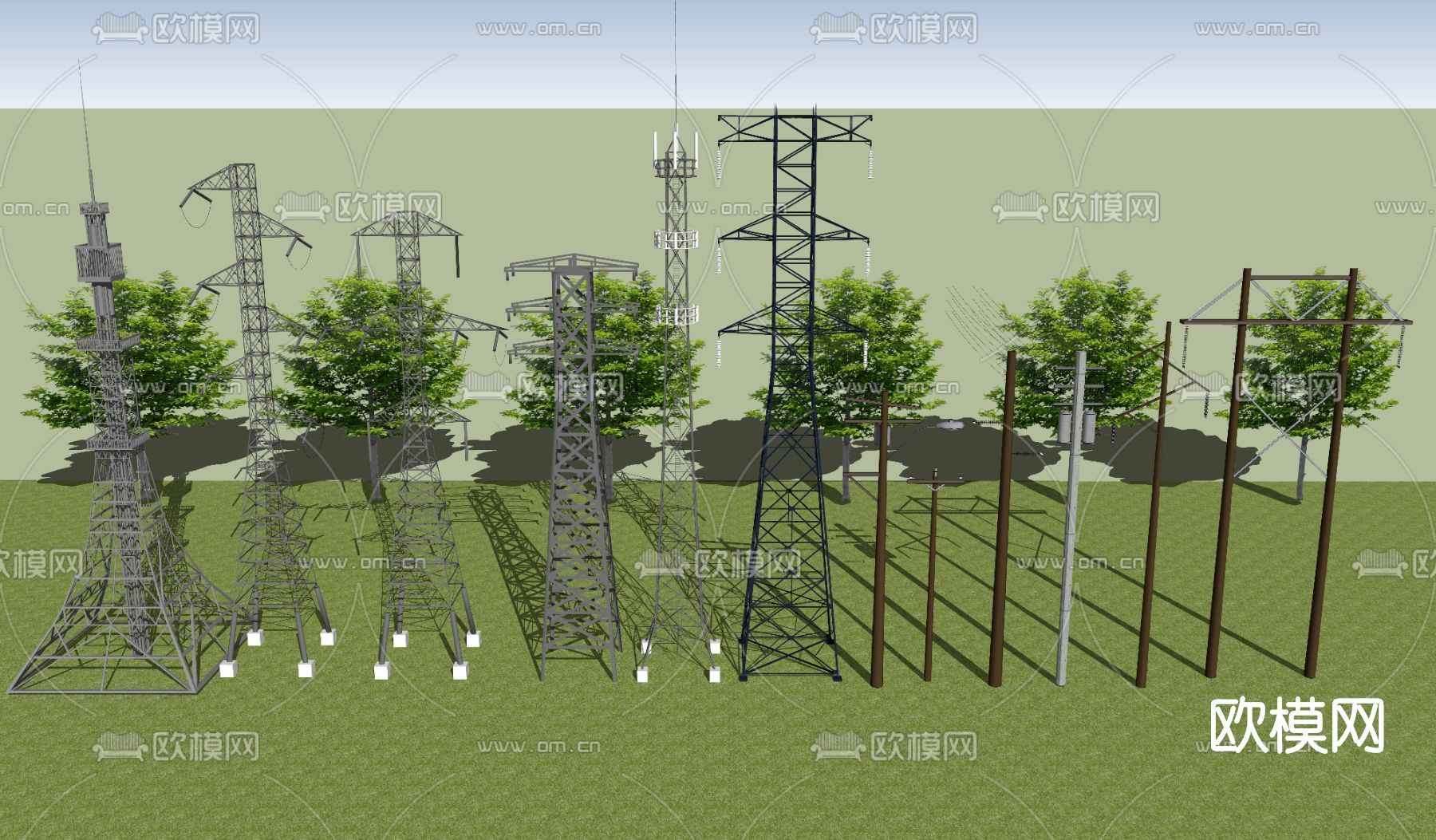 现代高压电线杆su模型下载
