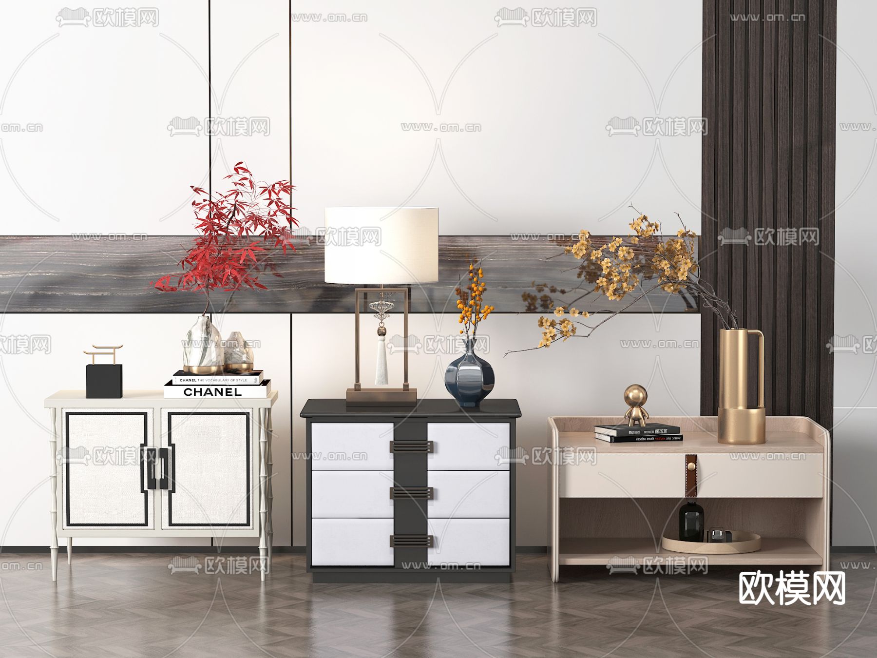 新中式轻奢床头柜3d模型下载