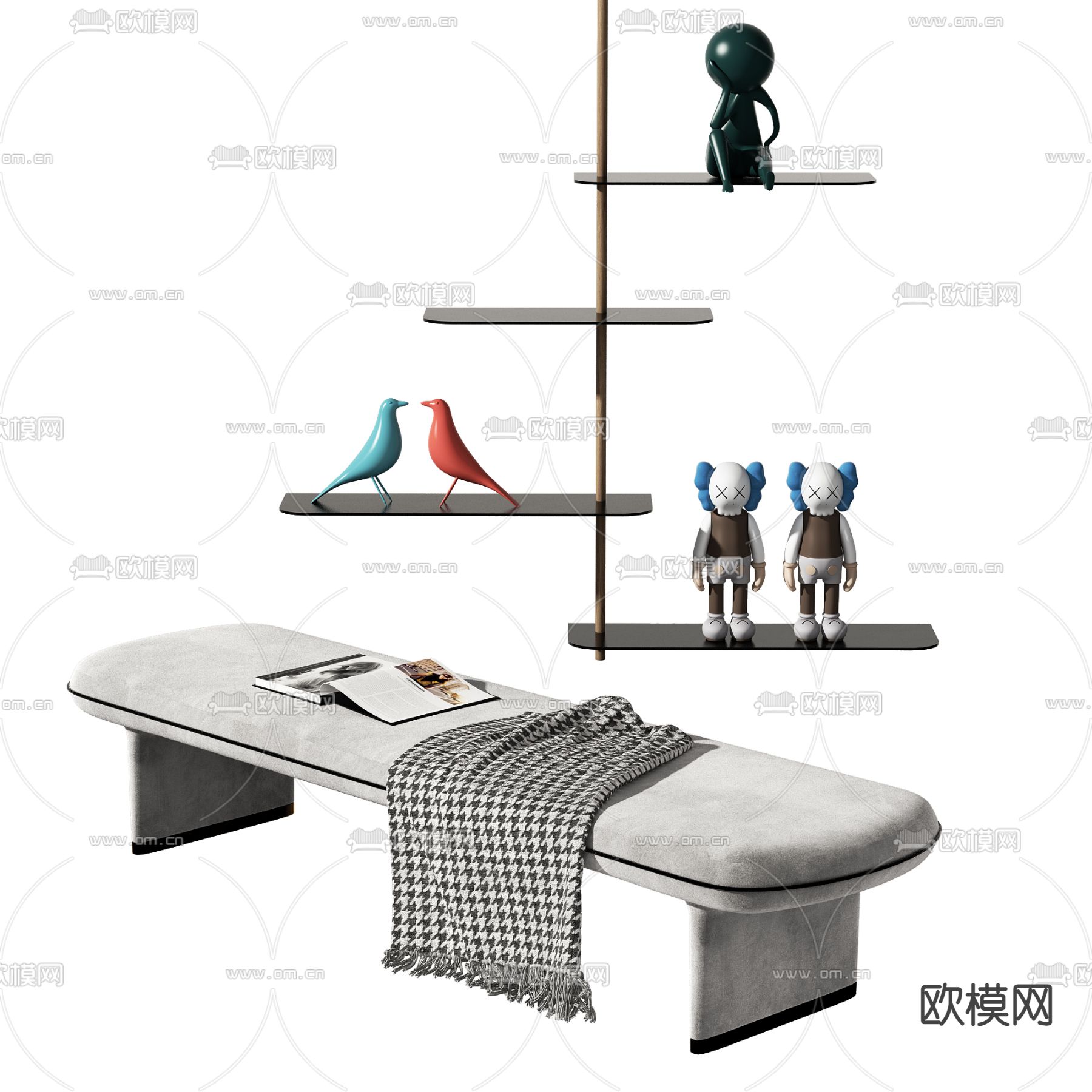 现代布艺床尾凳3d模型