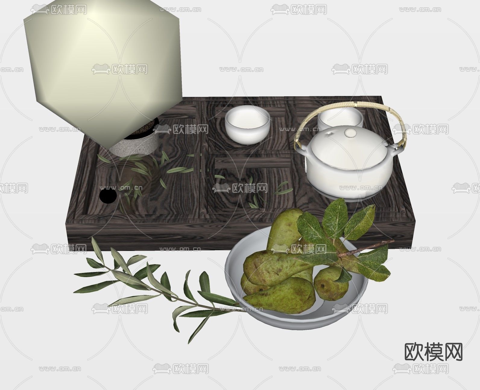 现代茶具茶托su模型