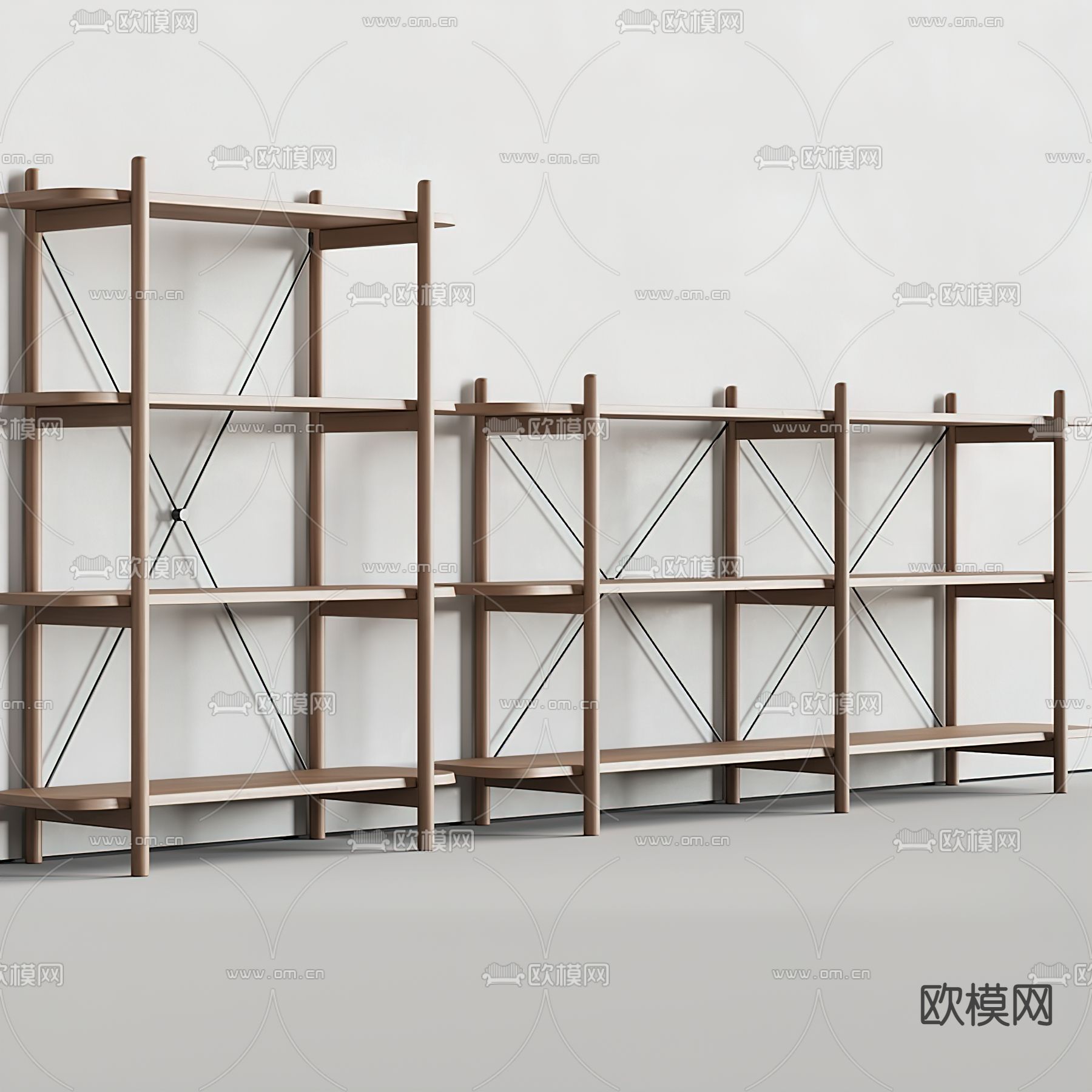 现代实木货架置物架3d模型下载