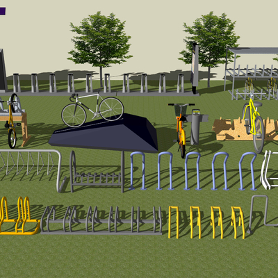  现代自行车停车架su模型 