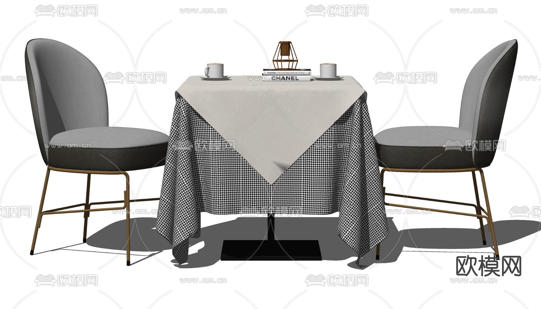 现代双人位餐桌椅su模型下载（渲染图2）