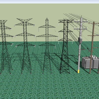  现代高压电线杆su模型 