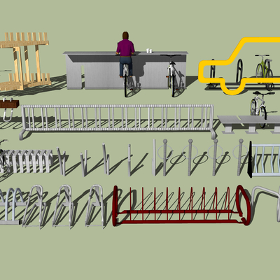  现代自行车停车架su模型 