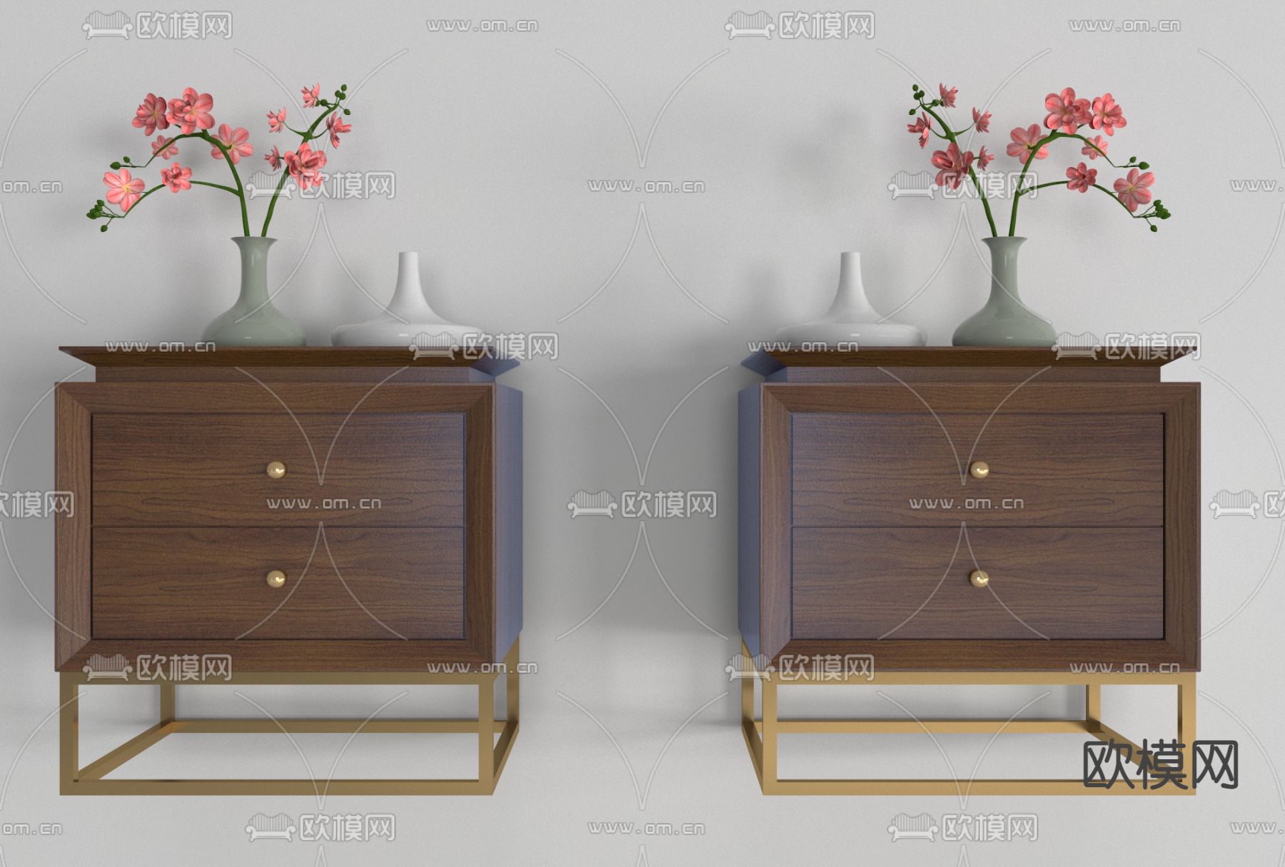 新中式实木床头柜免费3d模型下载