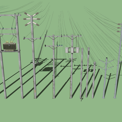  现代高压电线杆su模型 