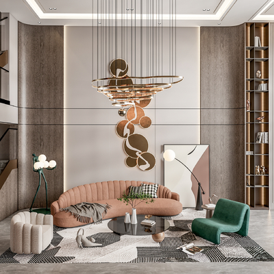  现代别墅大堂su模型 