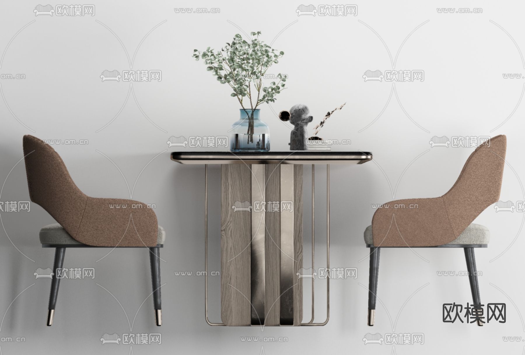 现代轻奢餐桌椅免费3d模型下载