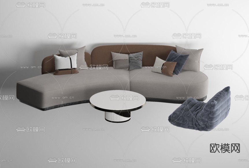 现代布艺弧形沙发组合免费3d模型下载_ID11722339_3dmax免费模型-欧模网