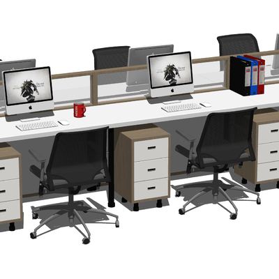  现代职员工位办公桌椅su模型 