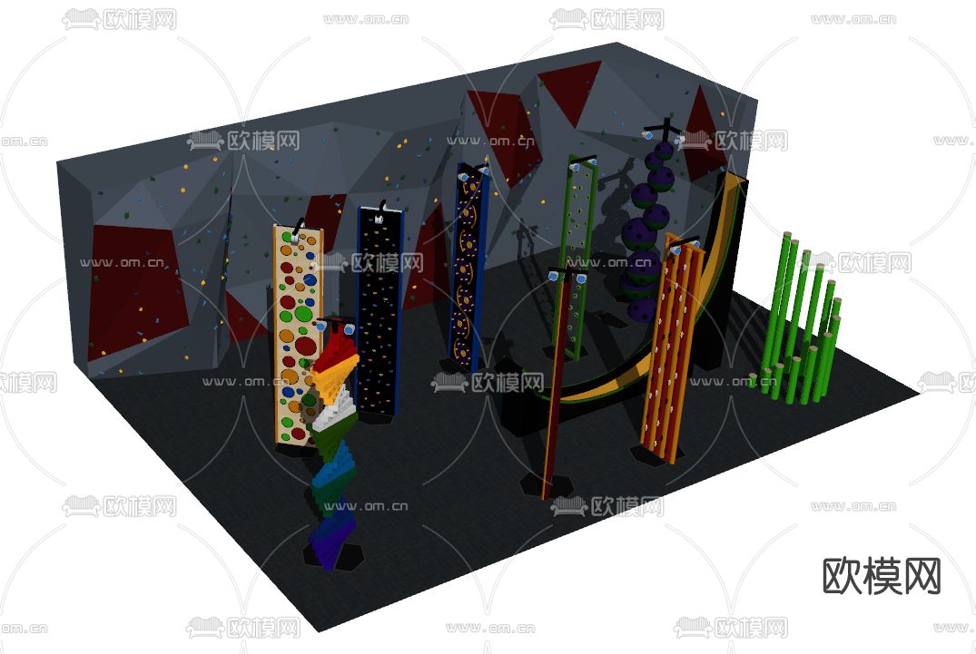 现代攀岩墙健身器材su模型下载（渲染图2）