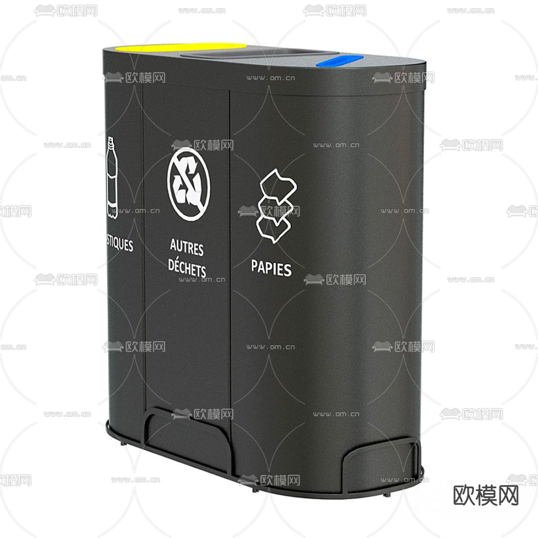现代公共分类垃圾桶3d模型下载（渲染图1）