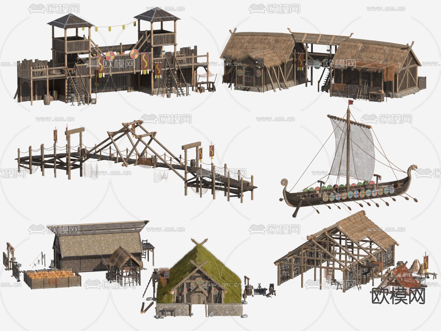 中式古建茅草屋su模型下载（渲染图1）