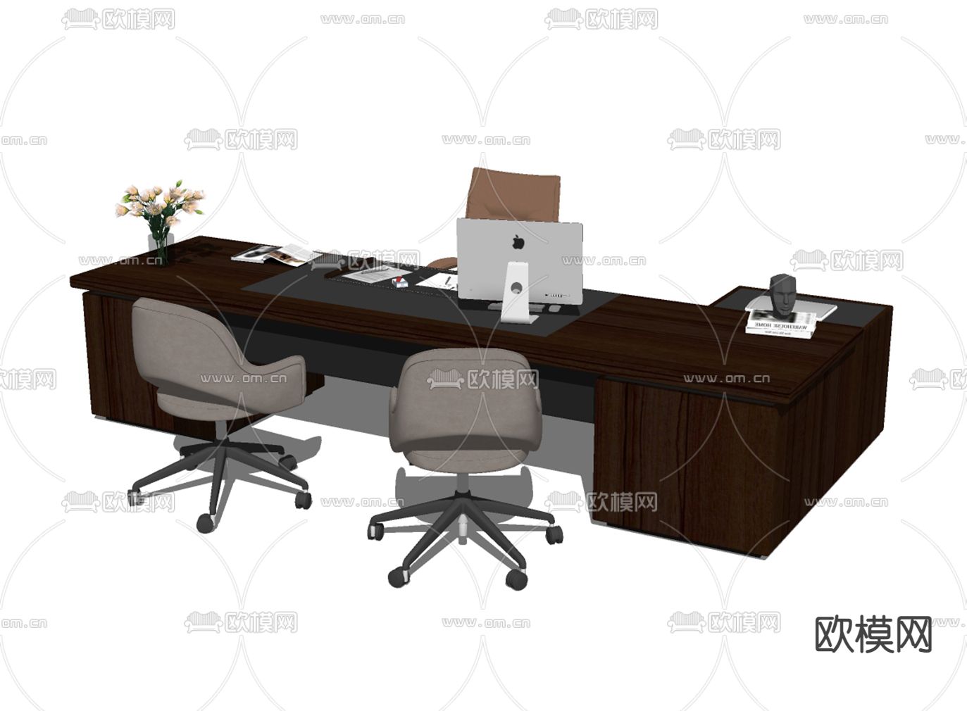现代办公桌椅su模型下载（渲染图2）
