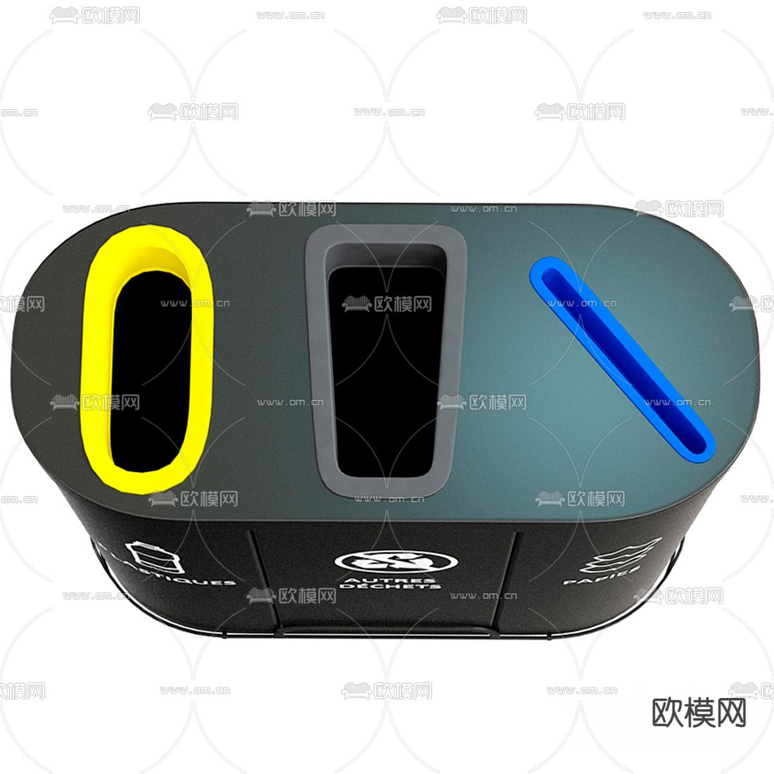 现代公共分类垃圾桶3d模型下载（渲染图4）