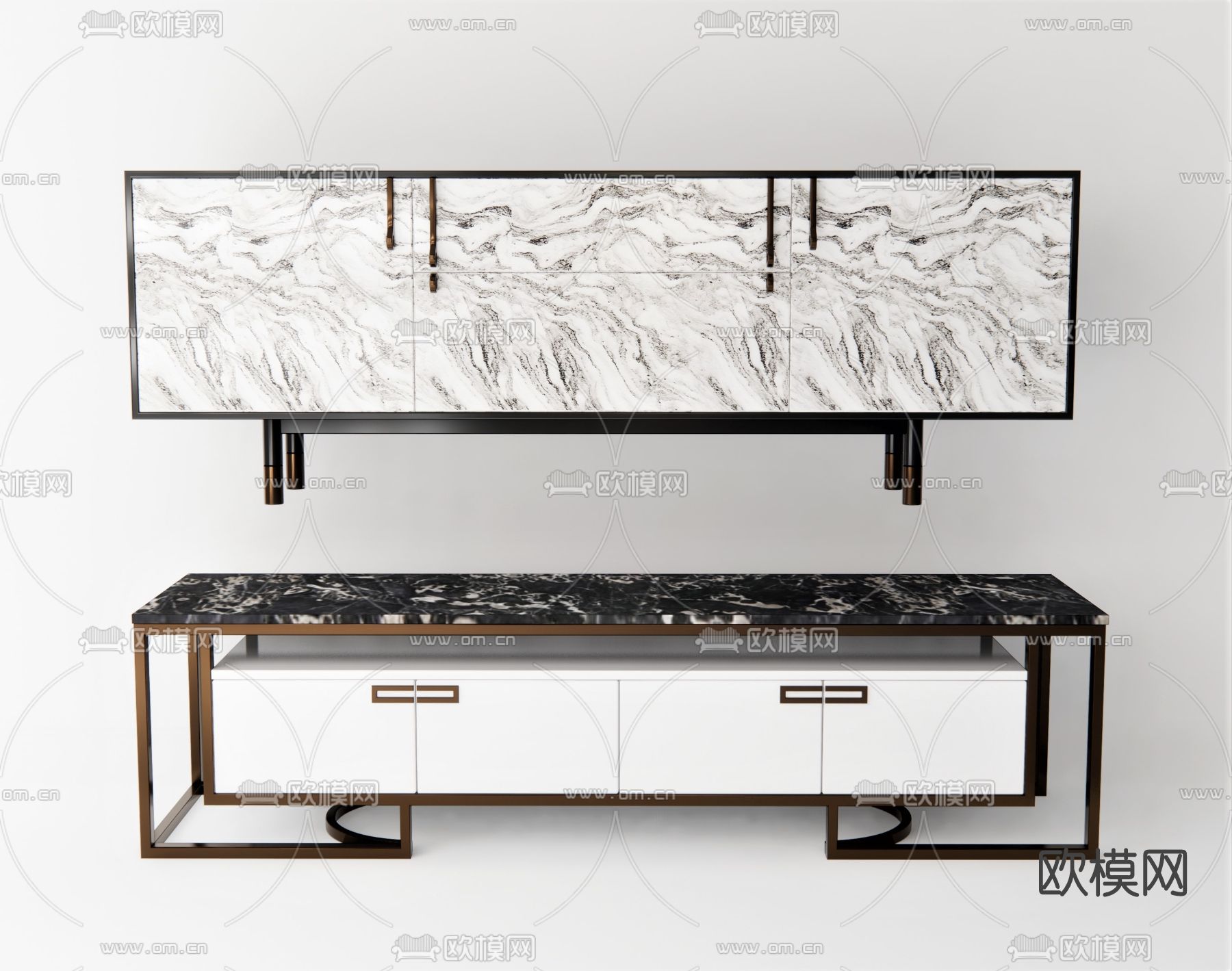 新中式电视柜su模型下载（渲染图1）