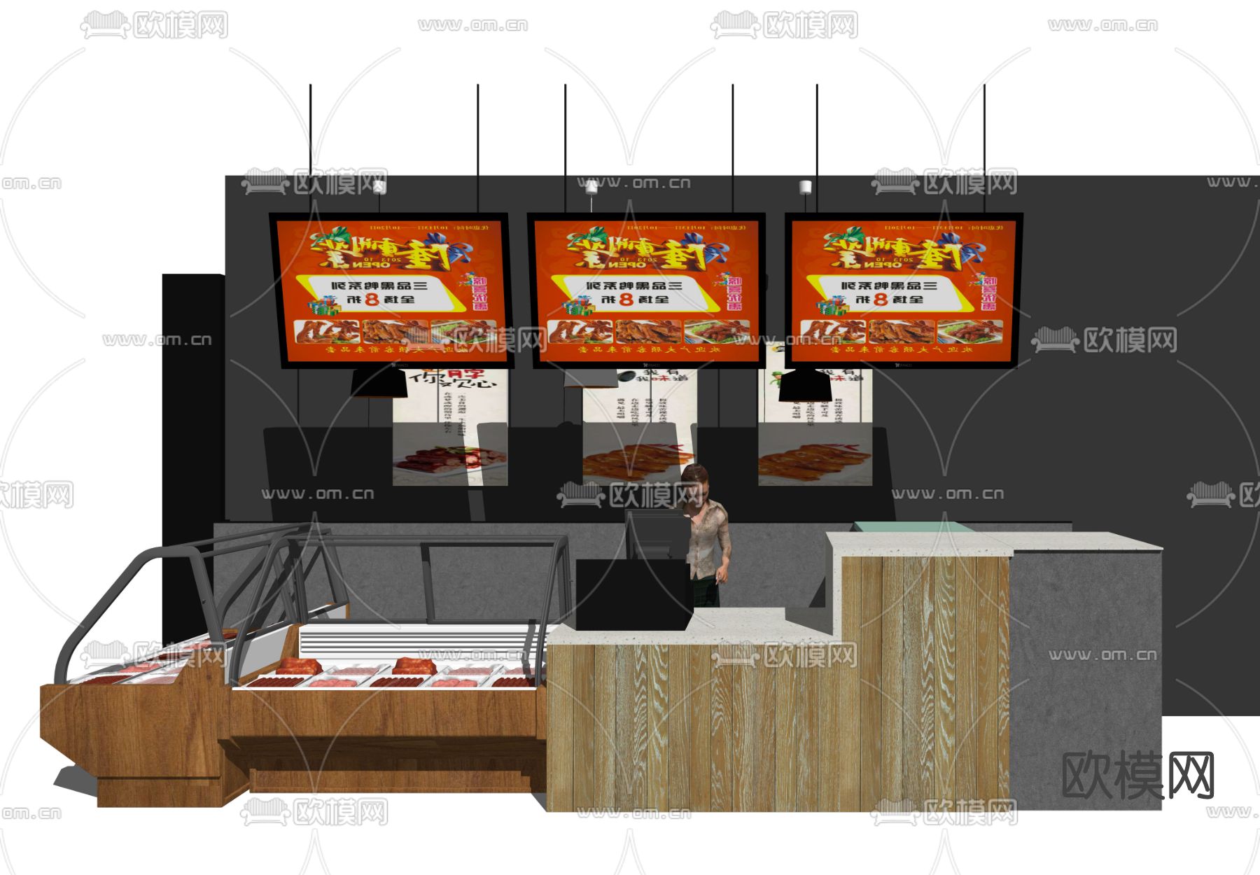 现代烧烤店收银台su模型下载（渲染图1）