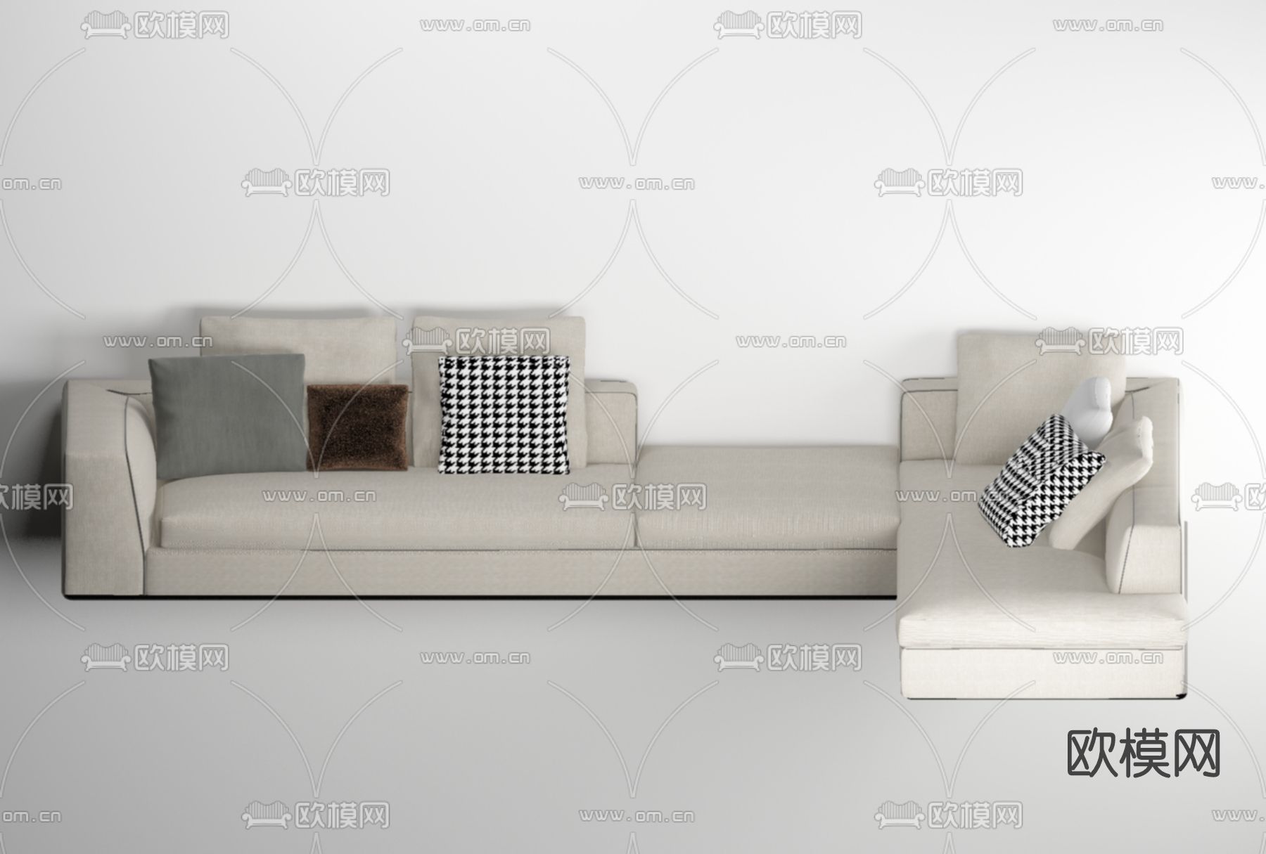 现代布艺转角沙发免费3d模型下载