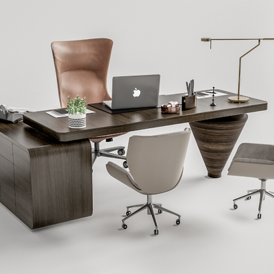  现代实木班台桌su模型 