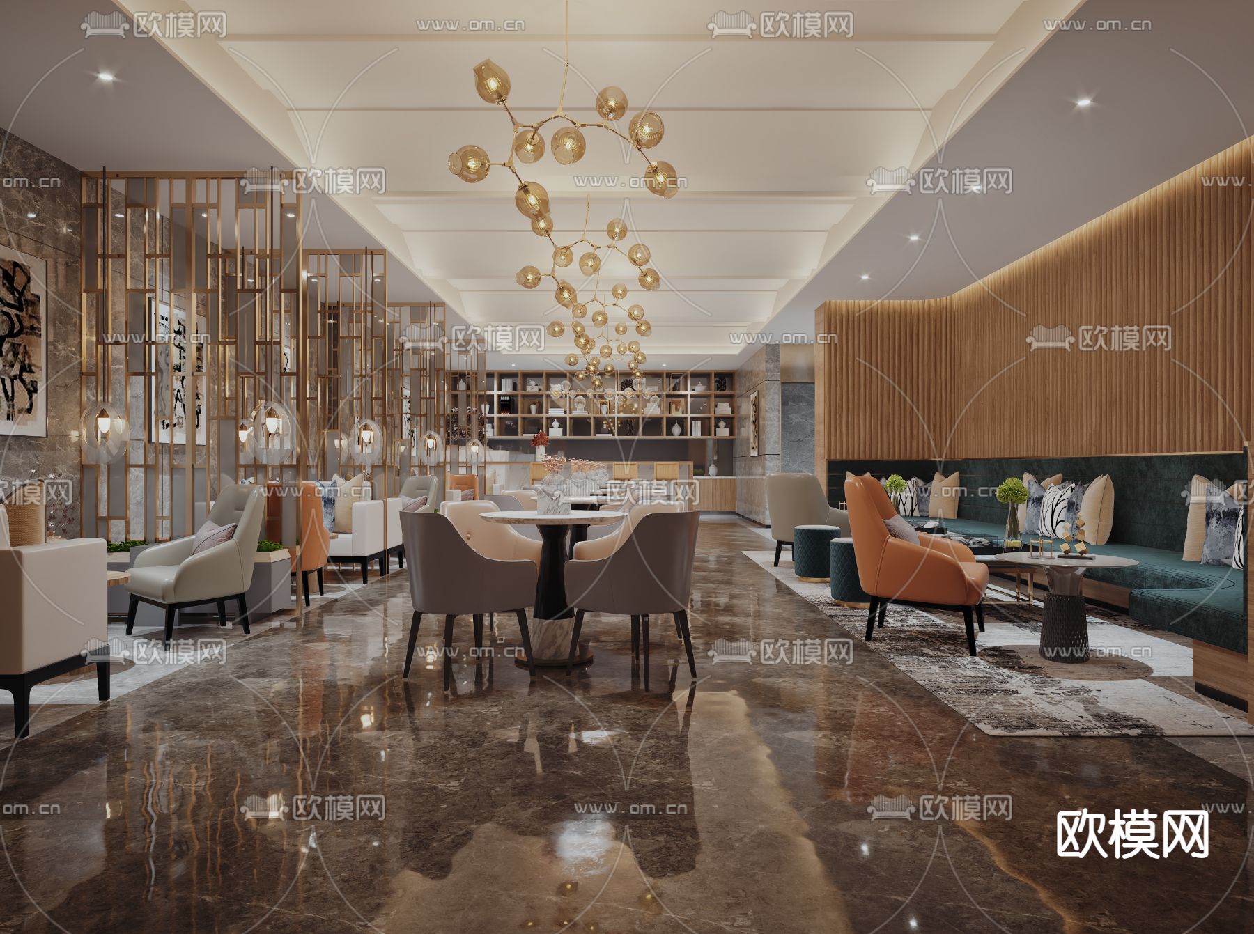 现代酒店西餐厅3d模型下载