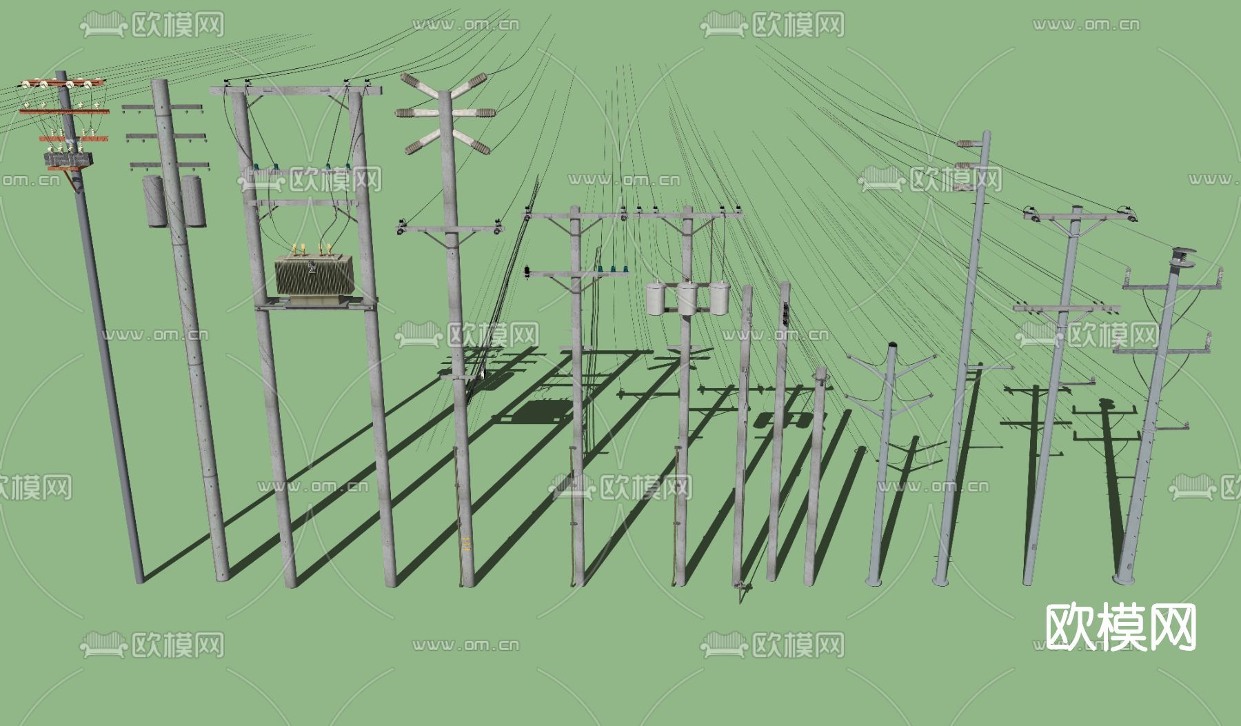 现代高压电线杆su模型下载