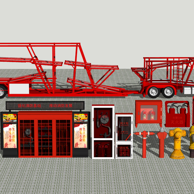  现代消防设备消防车su模型 