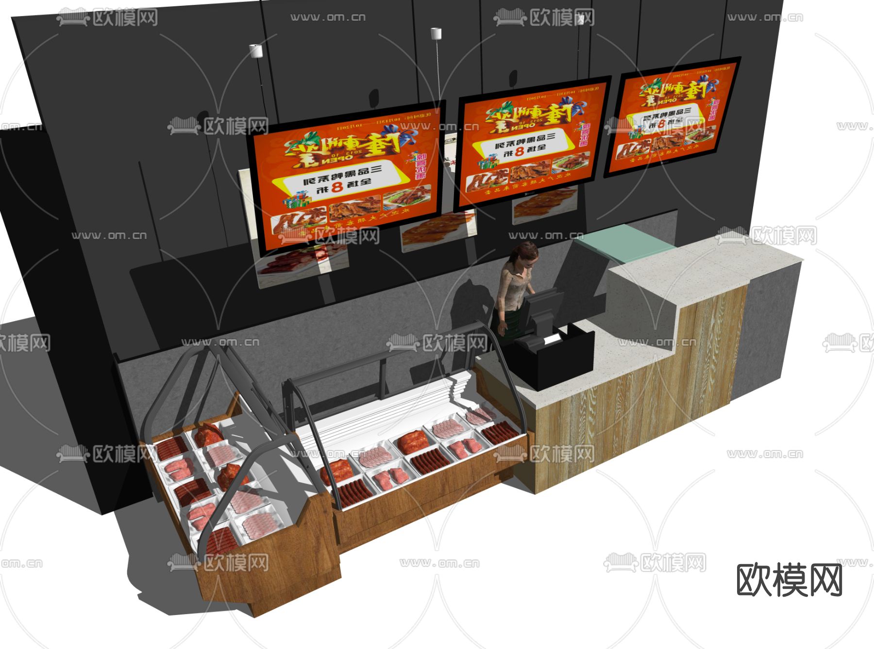 现代烧烤店收银台su模型下载（渲染图2）