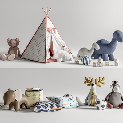  现代儿童毛绒玩具su模型 