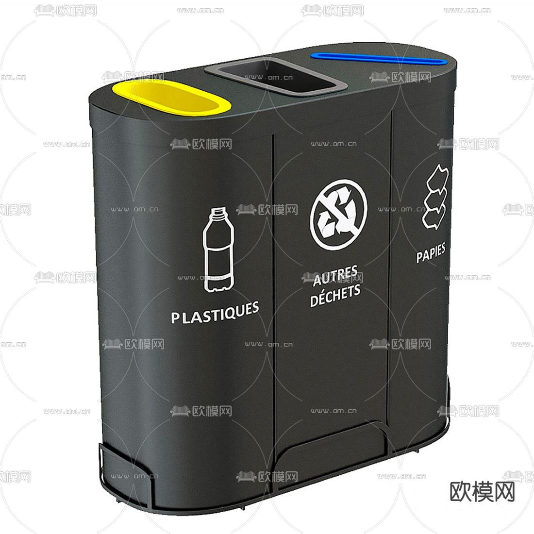 现代公共分类垃圾桶3d模型下载（渲染图2）