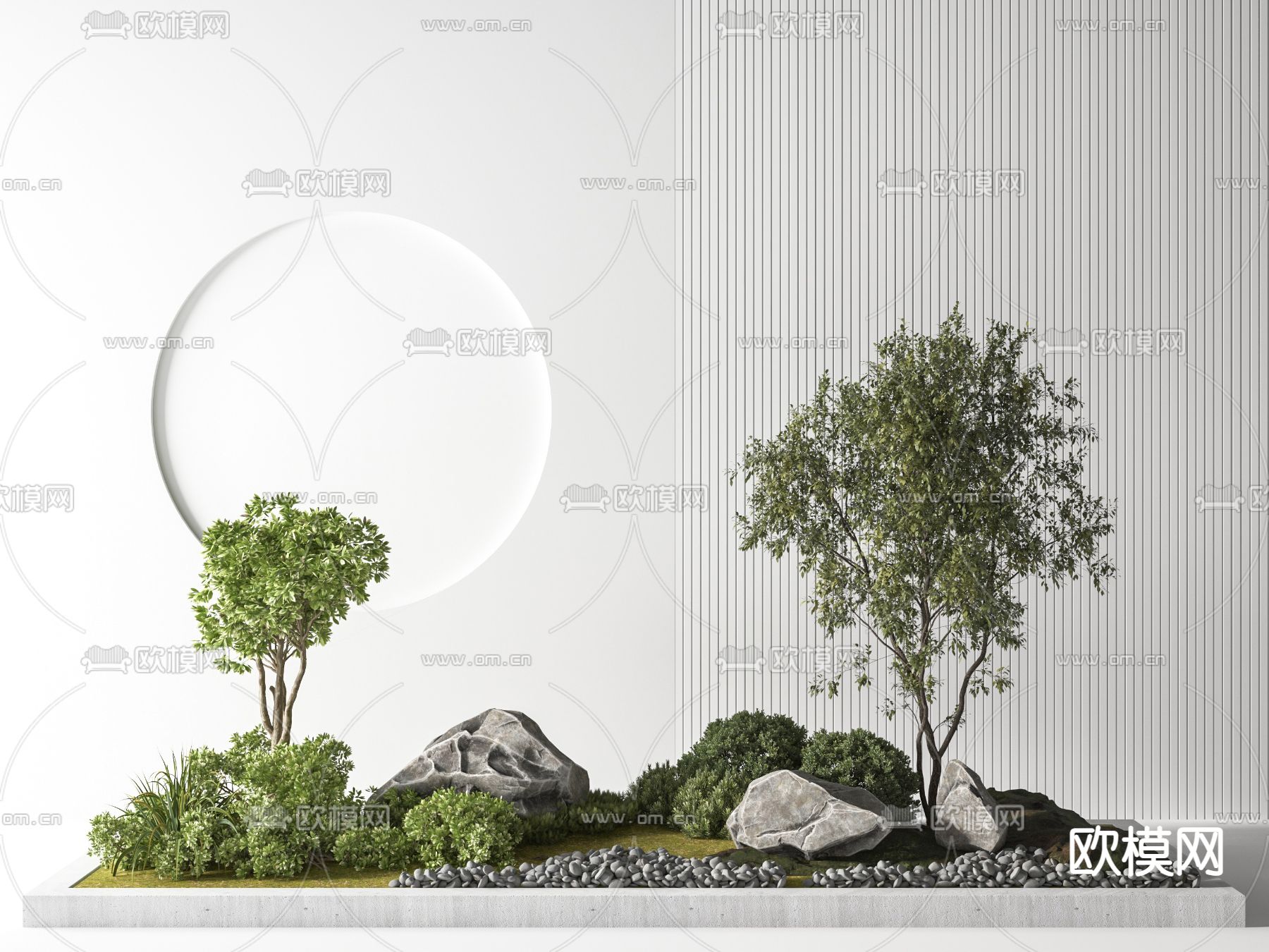 现代绿植假山小品3d模型下载