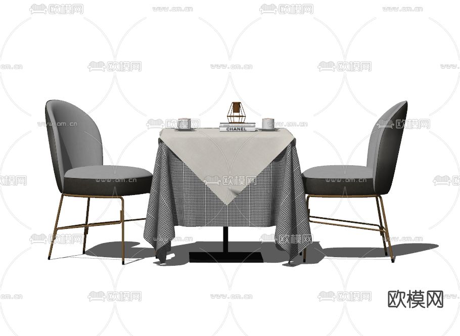现代双人位餐桌椅su模型下载（渲染图1）