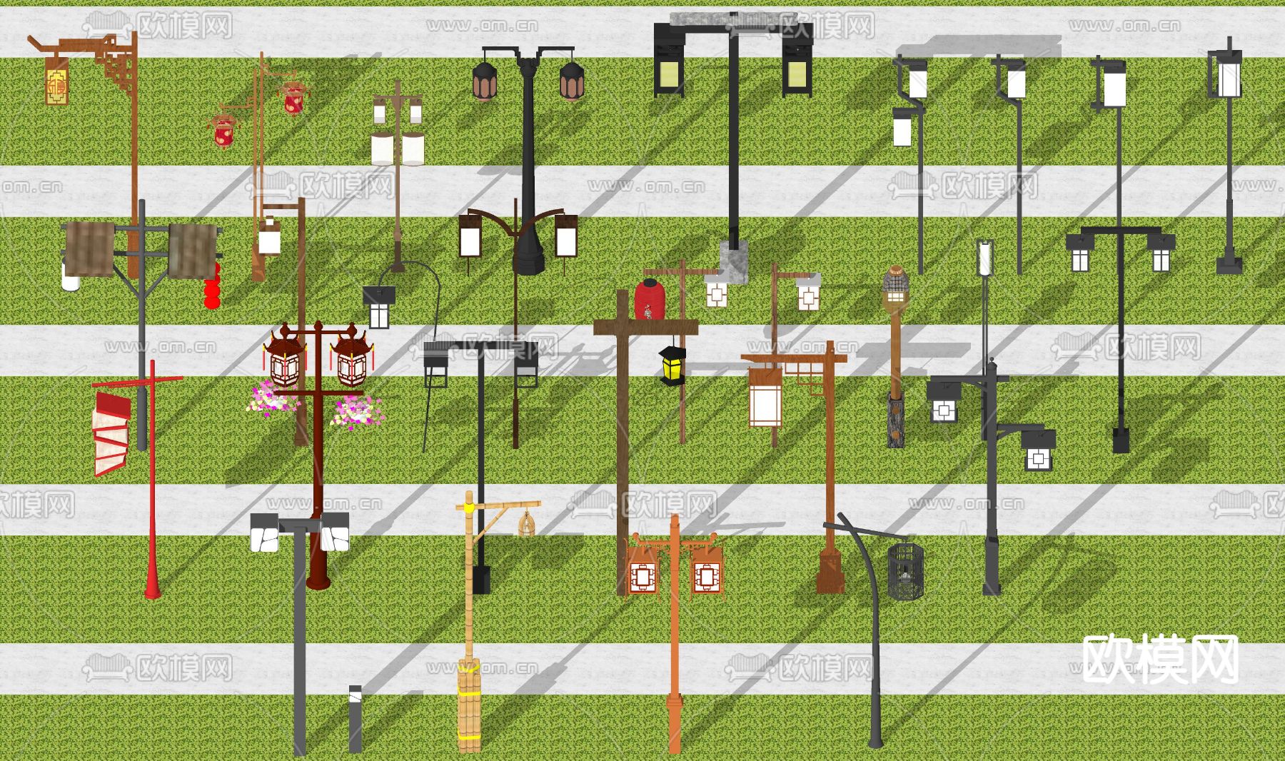 中式仿古庭院灯su模型下载