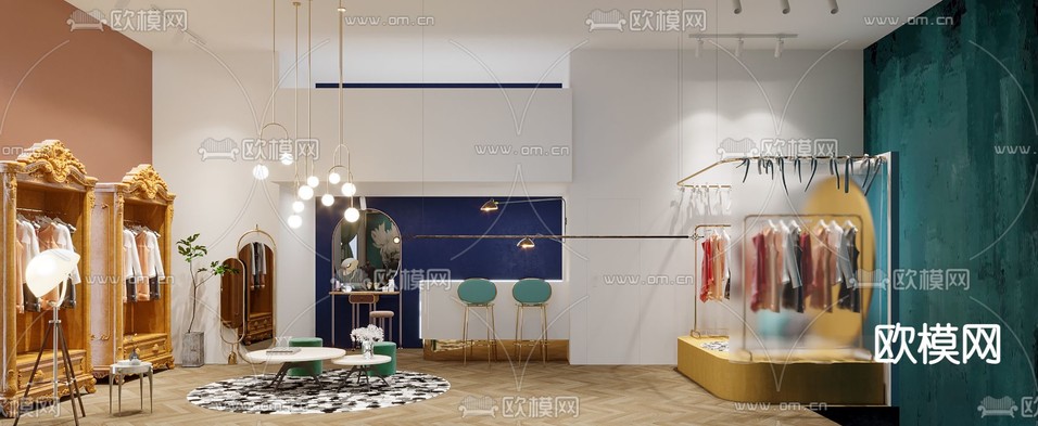 现代服装店直播间3d模型下载(渲染图1)