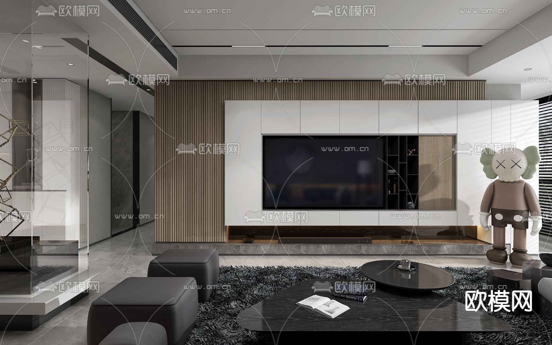 现代客厅餐厅免费3d模型下载（渲染图5）