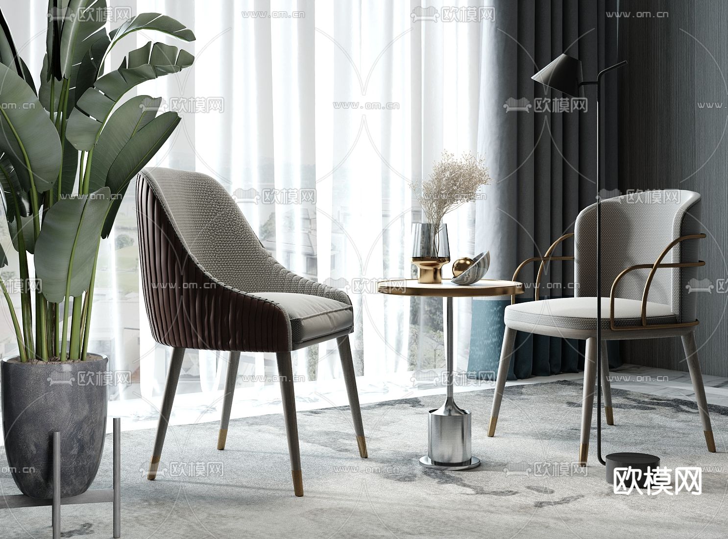 现代轻奢休闲椅su模型下载