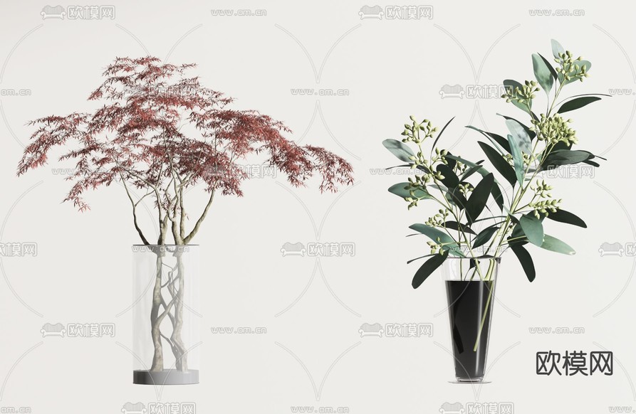 现代植物花瓶花艺3d模型下载
