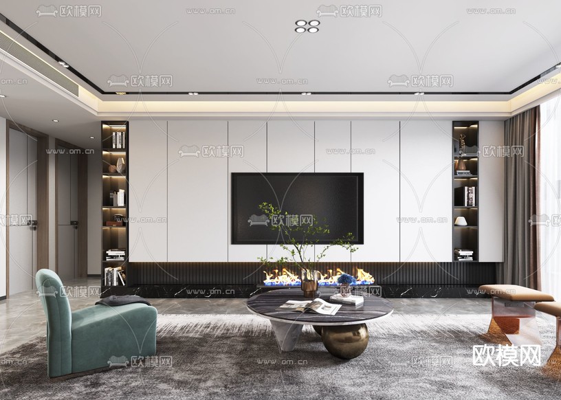 现代客厅餐厅3d模型下载(渲染图2)
